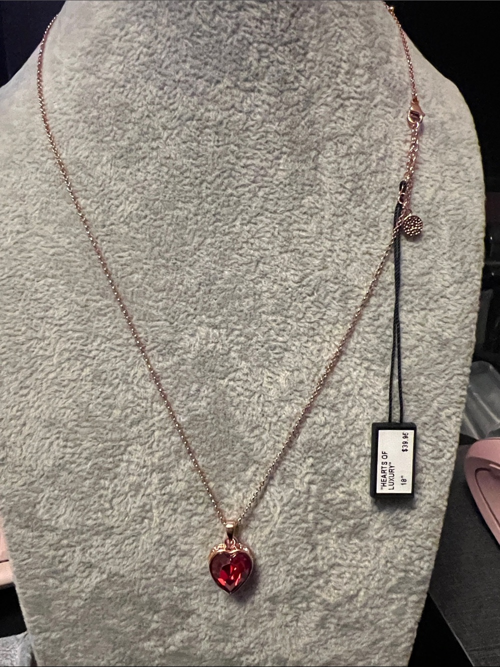 Rose Gold Heart Pendant Necklace with Red Crystal